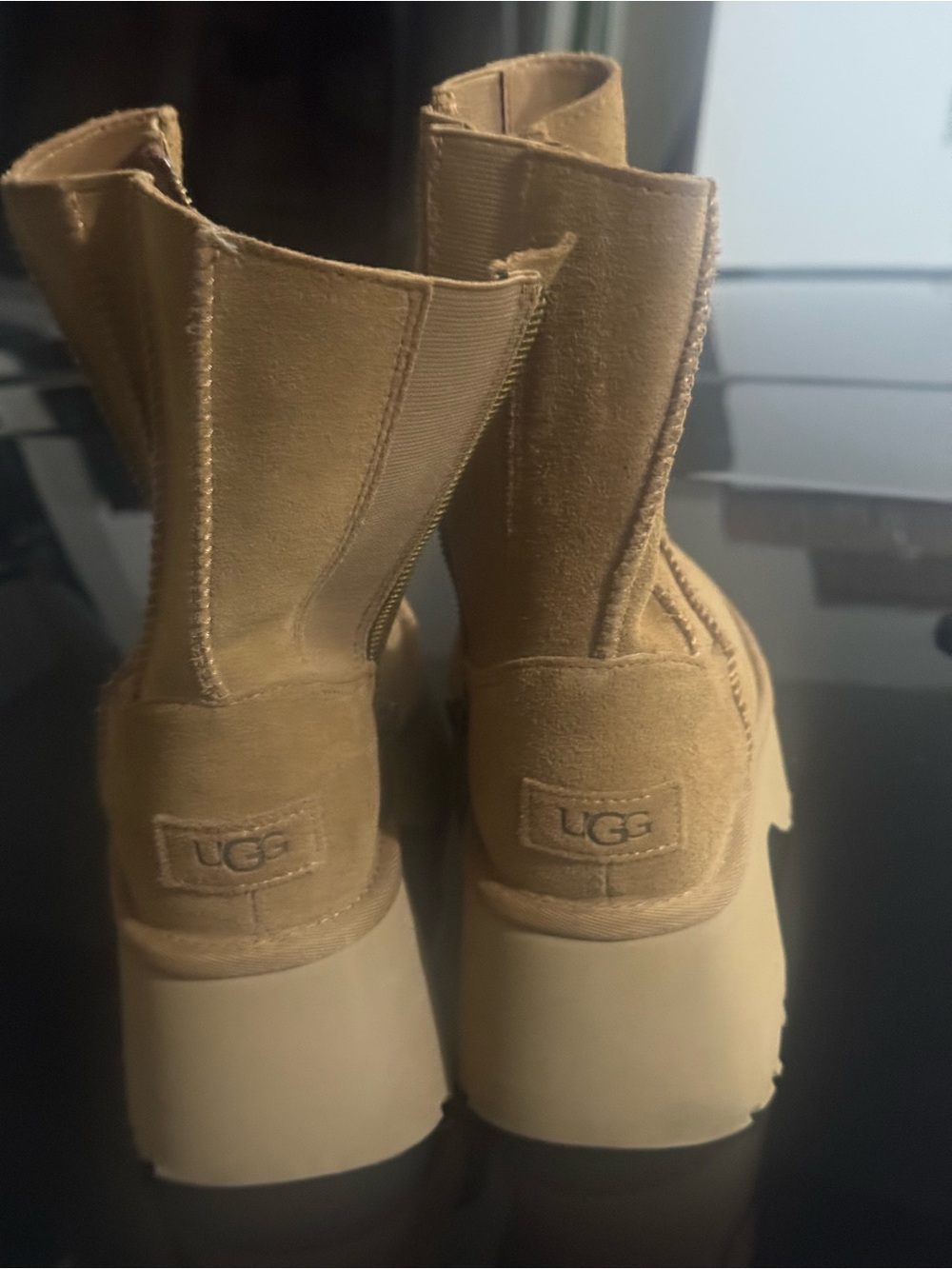 UGG Tan Suede Platform Chelsea Booties - Picture 3 of 5